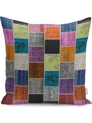 Geleneksel Patchwork Motifli Etnik Desenli Dijital Baskılı Yastık Kırlent Kılıfı