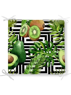 Siyah Çizgilitropikal Hawaii Palmiye Ağacı Kivi ve Avokado Desenli Fermuarlı Sandalye Minderi
