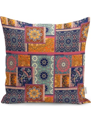 Floral Temalı Patchwork Motifli Otantik Desenli Dijital Baskılı Yastık Kırlent Kılıfı
