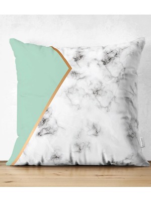 Çift Taraflı Renkli Geometrik Desenli Mermer Motifli Dijital Baskılı Modern Süet Kırlent Kılıfı