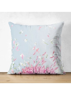 Çift Taraflı Pastel Zeminli Renkli Ortanca Çiçek Dijital Baskılı Modern Süet Yastık Kırlent Kılıfı