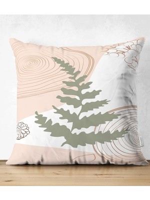 Çift Taraflı Pastel Renkli Yaprak Motifli Dijital Baskılı Modern Süet Yastık Kırlent Kılıfı