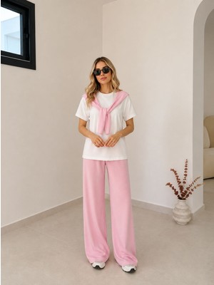 Gk Luxury & Fashion Omuzdan Bağlamalı Tişört ve Alt Pantolon, Ikili Takım, Modal Kumaş,fularlı Takım Premium Kalite
