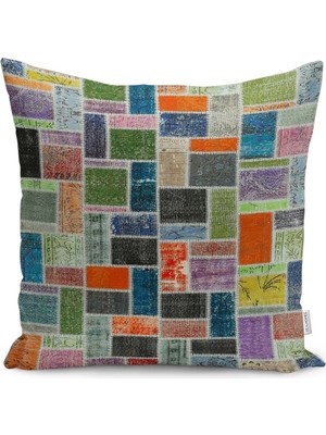Kırkyama Patchwork Motifli Geleneksel Desenli Dijital Baskılı Yastık Kırlent Kılıfı
