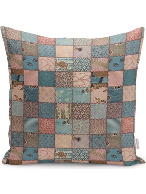 Otantik Patchwork Motifli Geleneksel Desenli Dijital Baskılı Yastık Kırlent Kılıfı