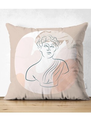 Çift Taraflı Pastel Zemin Üzerinde Antik Desenli Dijital Baskılı Modern Süet Yastık Kırlent Kılıfı