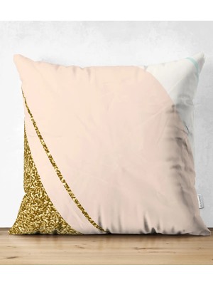Çift Taraflı Pembe Krem Gold Motifli Dijital Baskılı Modern Süet Yastık Kırlent Kılıfı
