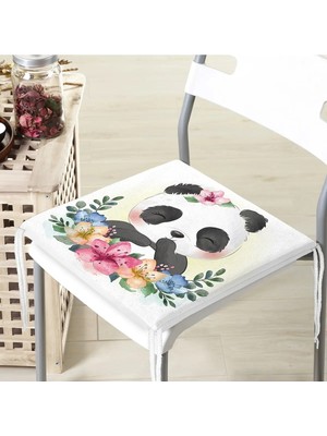 Sevimli Bebek Panda Çocuk Odası Dijital Baskılı Fermuarlı Sandalye Minderi