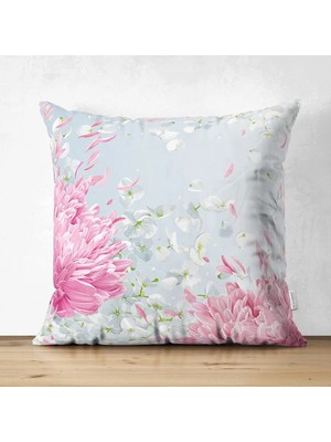 Çift Taraflı Pastel Zeminli Renkli Ortanca Çiçek Dijital Baskılı Modern Süet Yastık Kırlent Kılıfı