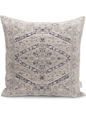 Krem Zeminde Vintage Motifli Hereke Desenli Dijital Baskılı Yastık Kırlent Kılıfı
