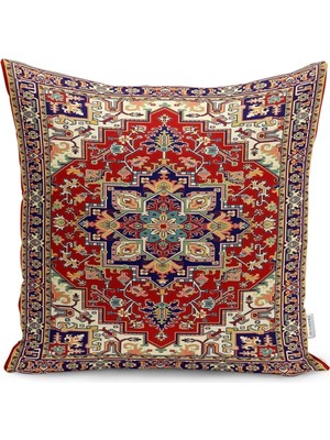 Kırmızı Zeminde Hereke Motifli Dokuma Halı Desenli Dijital Baskılı Yastık Kırlent Kılıfı