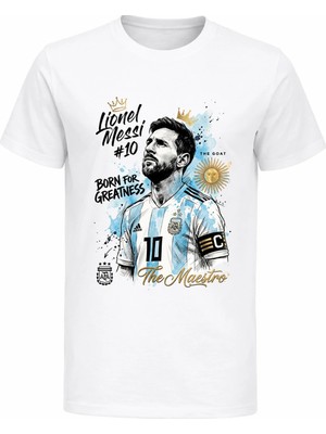 Efendioğlu Design The Maestro L.messi Baskılı Pamuklu Beyaz Erkek Çocuk T-Shirt