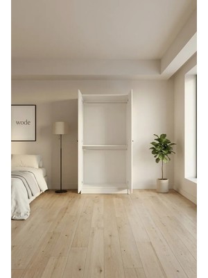 Wode Studio 180 cm Boy 2 Kapaklı Beyaz Gardırop 180-90-45 Alavardı Model