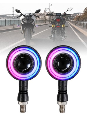 Dekohop Rgb Motosiklet LED Sinyal Lambası Yuvarlak Angel Halk + Kayan Sinyal Lamba + Kırmızı Flaş Ikaz Mod