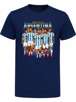 Efendioğlu Design Argentina 2026 World Cup Tüm Takım Arjantin Baskılı Pamuklu T-Shirt