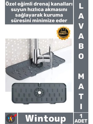 Wintoup #mat Silikon Musluk Sıçrama Plakası Drenajlı Tezgah Koruyucu Kurutma Fonksiyonu Lavabo Sızdırmaz Mat