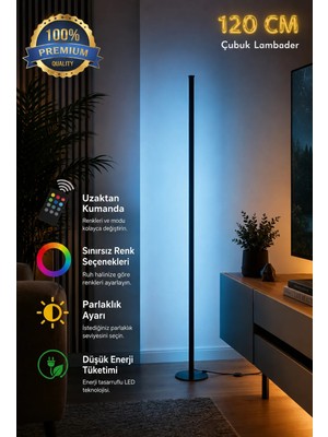 Özer Light Premium Köşe Dekoratif LED Lambader 120 cm - Rgb Kumandalı 16 Renk Ayaklı Lambader