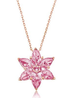 Derin Stok 925 Ayar Gümüş Pembe Lotus Çiçeği Kolye