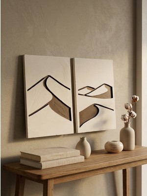 Kaveld Abstract Dunes 2'li Duvar Sanatı Seti - Modern Soyut Kum Tepesi Motifli Kazıma Tablo, Organik Minimalist Tablo