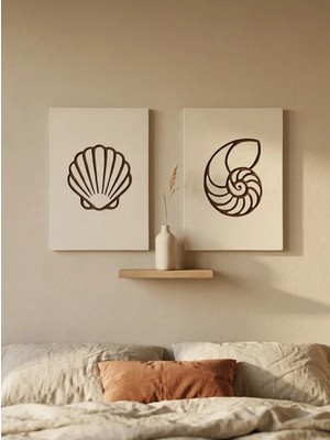 Kaveld Maris Relief 2'li Duvar Sanatı Seti - Modern Minimalist Deniz Kabuğu Motifli Kazıma Tablo