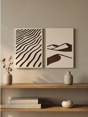 Kaveld Desert Harmony 2'li Duvar Sanatı Seti - Modern Soyut Kum Tepesi Motifli Kazıma Tablo