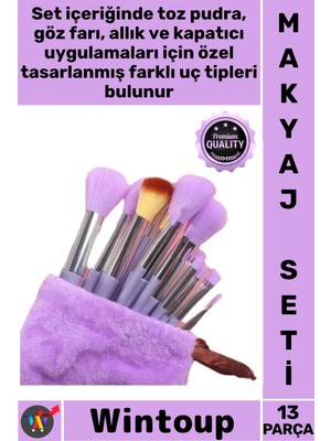 Wintoup #makyajseti Profesyonel Yumuşak Kıl Hızlı Kuruyan Pudra Göz Farı Kapatıcı Makyaj Fırçası Seti 13 Prç