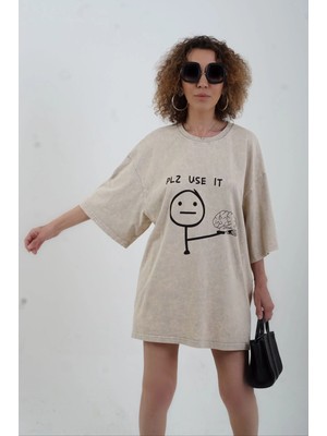 Zelish My Sister Taş Pls Use It Baskılı Soluk Efektli Oversize Tshirt