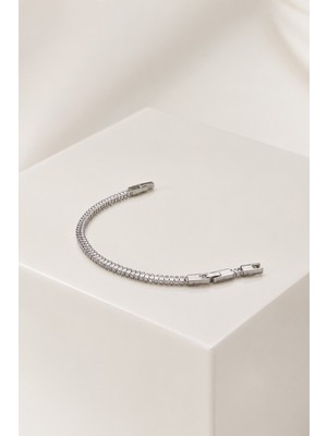 Balenbi Jewelry Kadın Sıra Taşlı Tenis Model Kararmaz Çelik Bileklik Gümüş Renk 1124