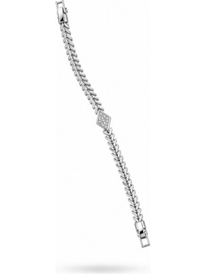 Balenbi Jewelry Kararmaz Çelik Balıksırtı Model Taş Detaylı Gümüş Renk Kadın Bileklik 1115