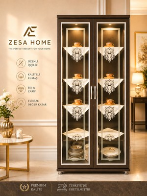 Zesa Home 6 Parça Gardenya Fransız Güpür Detaylı Salon Vitrin, Gümüşlük Peçetesi