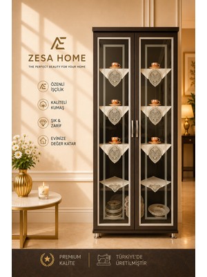Zesa Home 6 Parça Gardenya Fransız Güpür Detaylı Salon Vitrin, Gümüşlük Peçetesi