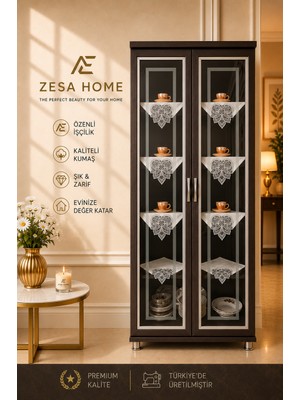 Zesa Home 6 Parça Gardenya Fransız Güpür Detaylı Salon Vitrin, Gümüşlük Peçetesi