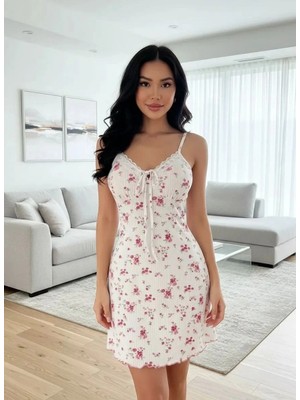 MTM My The Mall Giyim Kadın Çiçek Desenli Bağlama Detaylı Askılı Mini Elbise