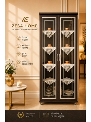 Zesa Home 6 Parça Gardenya Fransız Güpür Detaylı Salon Vitrin, Gümüşlük Peçetesi