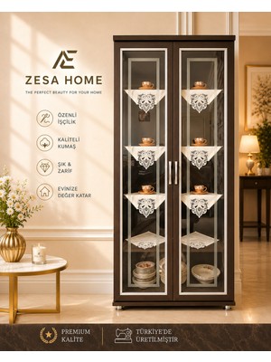 Zesa Home 6 Parça Gardenya Fransız Güpür Detaylı Salon Vitrin, Gümüşlük Peçetesi