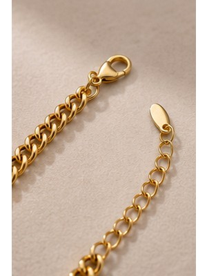 Balenbi Jewelry Kadın Taşlı Kalın Gurmet Zincir Kararmaz Çelik Bileklik Gold Renk 1132