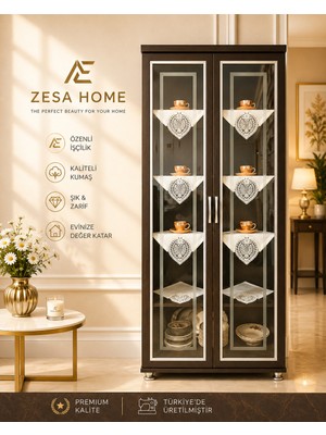 Zesa Home 6 Parça Gardenya Fransız Güpür Detaylı Salon Vitrin, Gümüşlük Peçetesi