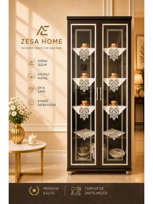 Zesa Home 6 Parça Gardenya Fransız Güpür Detaylı Salon Vitrin, Gümüşlük Peçetesi