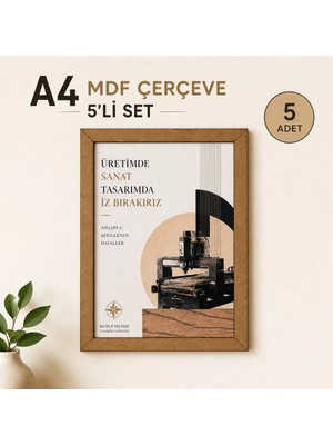 A4 Mdf Çerçeve 5’li Set Ham Mdf Boyanabilir Lazer Kesim Çerçeve 21X29,7 cm