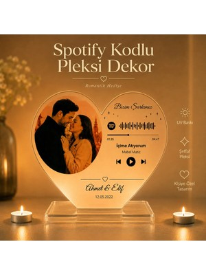 Kişiye Özel Spotify Kodlu Pleksi Dekor Kalp Masaüstü Hediye