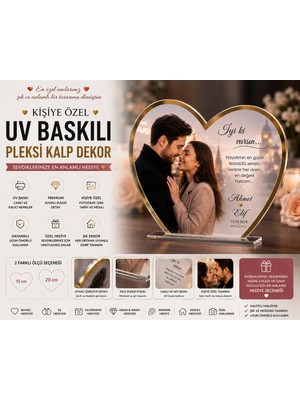 Kişiye Özel Uv Baskılı Pleksi Kalp Dekor Masaüstü Tablo