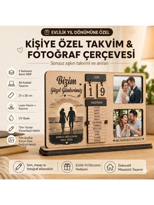 Kişiye Özel Takvim ve Fotoğraf Çerçevesi Hediyesi 21X30 cm Mdf Masa Dekoru