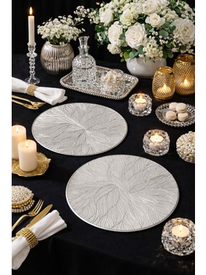 Empressco Gümüş Kaplama Silver Desenli Supla 2’li Set, Modern Bahçe Dekoru, 35X35CM