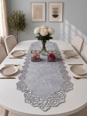 Empressco Taş Rengi Süet Kumaş Runner 40X140 cm Modern Tasarım Masa Örtüsü