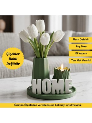 Empressco Şık Dekoratif Mumlu Vazolu Seti: Tepsi, Vazo, Lale Mumluk ve Harfler