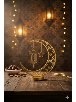 Empressco Modern Gold Hilal Dekoratif Kandil, Ramazan ve Iftar Sofrası Aksesuarı