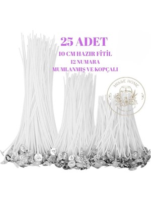 Empressco 10 cm Pamuklu Mum Fitili, 25 Adet, Parafin ve Soya Jel Mumler