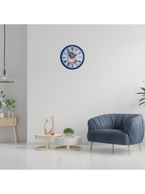 TKÇ Lacivert Çiçek Desenli 36 cm Duvar Saati