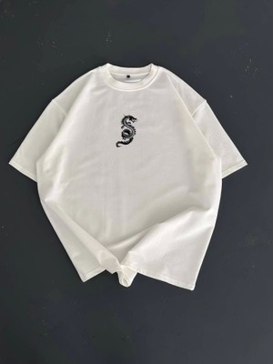 Etiler Collection Baskılı Oversize Bisiklet Yaka T-Shirt - Beyaz