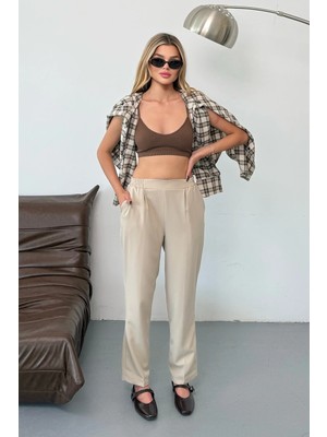 Giysa Kadın Beli Lastikli Çift Cepli Havuç Kesim Pantolon Taş - 3229